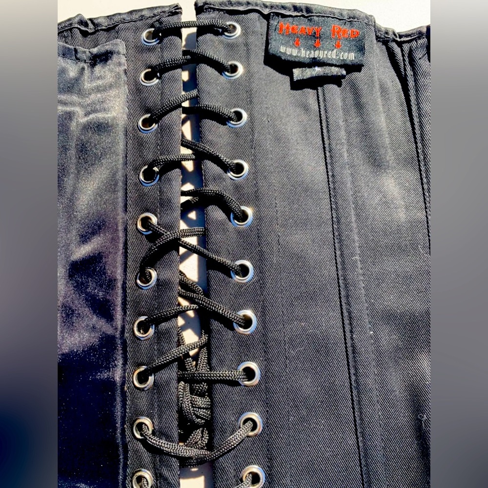 Heavy Red Gothic Steel Boned Over-Bust Corset Black Satin Large